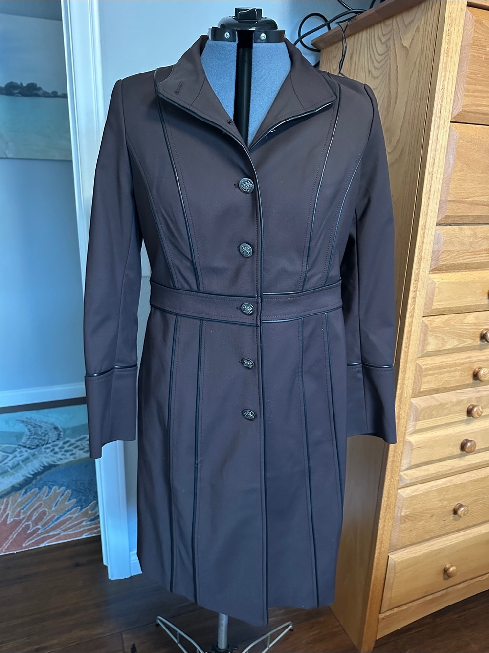 White House Black Market Dark Brown Tailored Trench Coat. Designed to repel rain